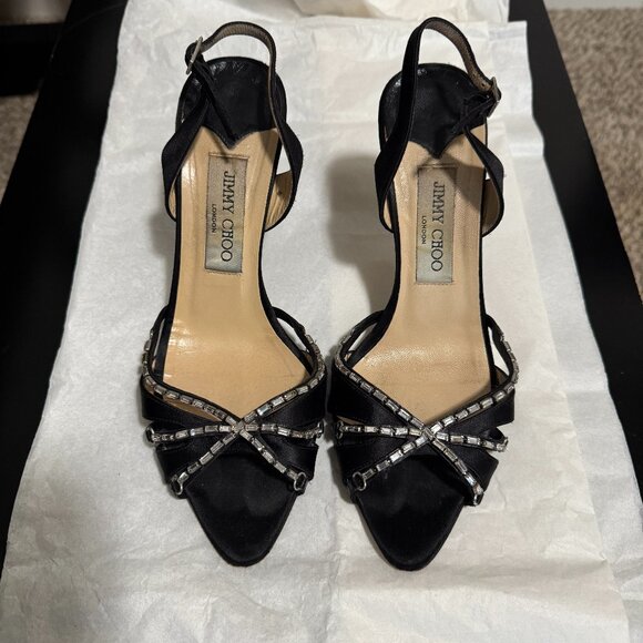 Black Satin Jimmy Choo evening heels size 7 - Picture 1 of 8